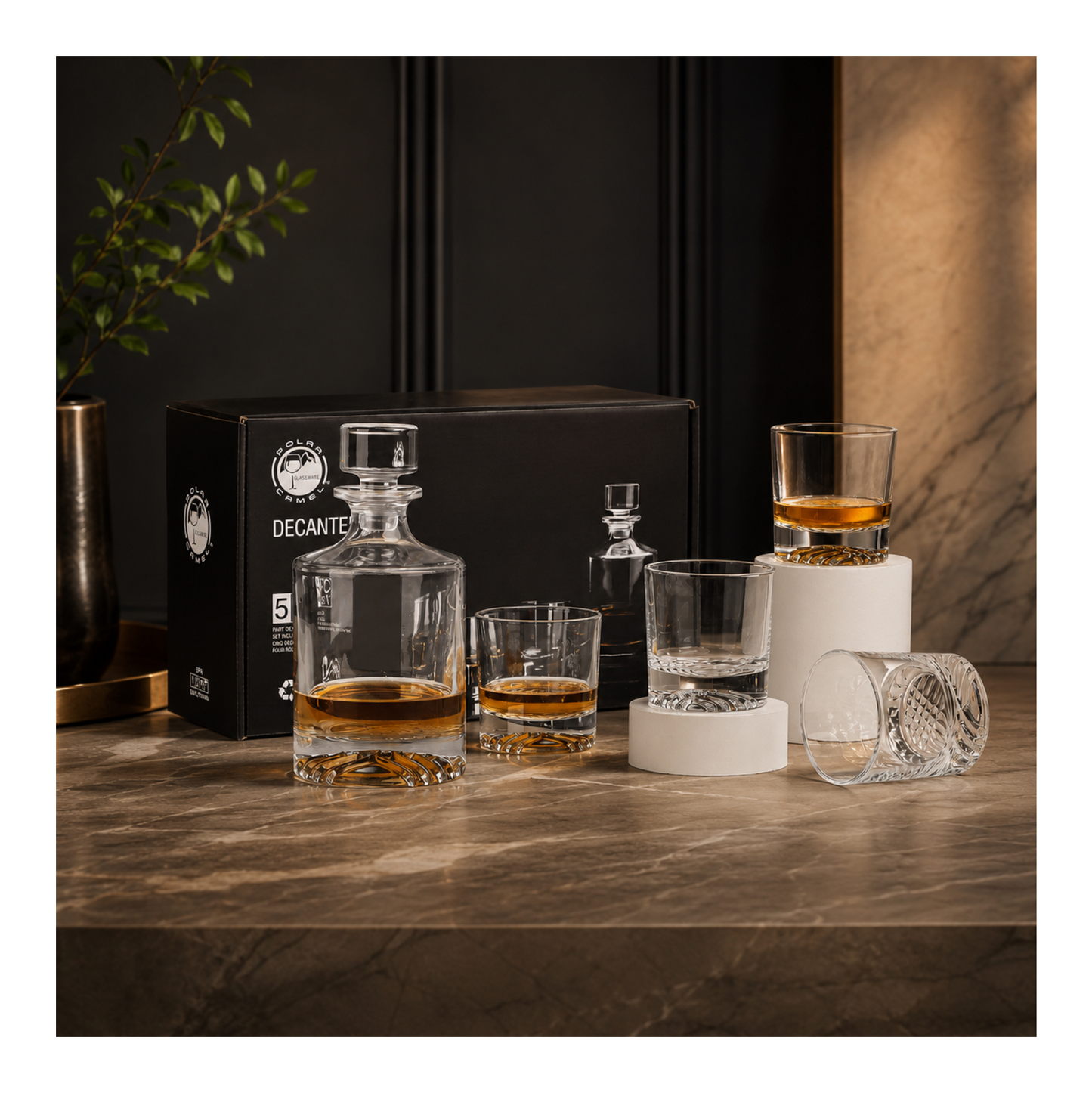 Polar Camel 5-Piece Glass Decanter Set
